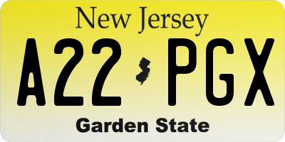 NJ license plate A22PGX