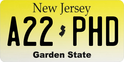 NJ license plate A22PHD