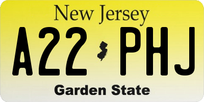 NJ license plate A22PHJ