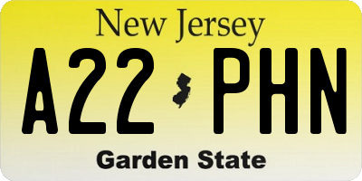 NJ license plate A22PHN