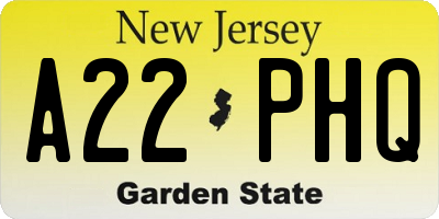 NJ license plate A22PHQ