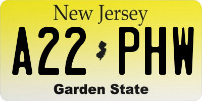 NJ license plate A22PHW