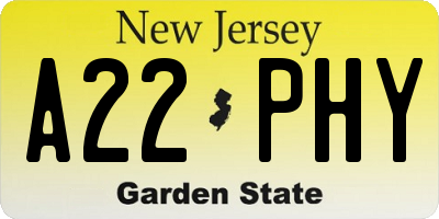 NJ license plate A22PHY
