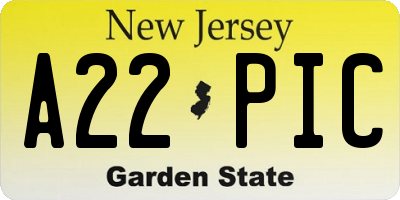 NJ license plate A22PIC