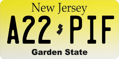 NJ license plate A22PIF