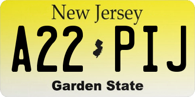 NJ license plate A22PIJ