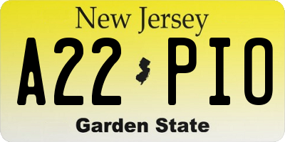 NJ license plate A22PIO