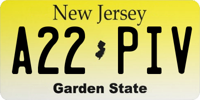 NJ license plate A22PIV