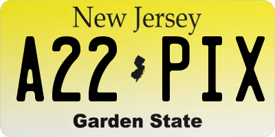 NJ license plate A22PIX