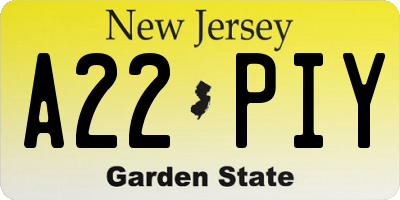 NJ license plate A22PIY