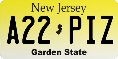NJ license plate A22PIZ