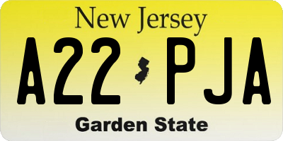 NJ license plate A22PJA