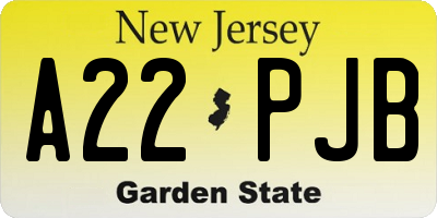 NJ license plate A22PJB