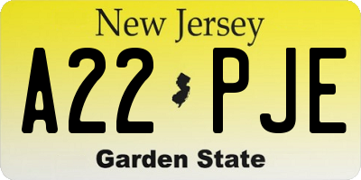 NJ license plate A22PJE