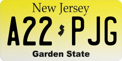 NJ license plate A22PJG