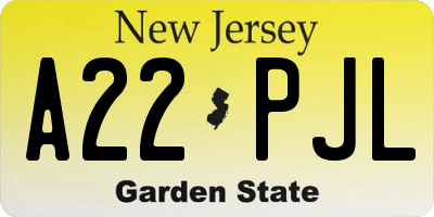 NJ license plate A22PJL