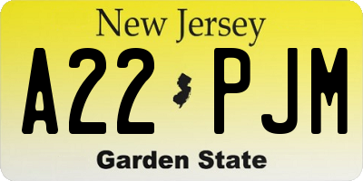 NJ license plate A22PJM