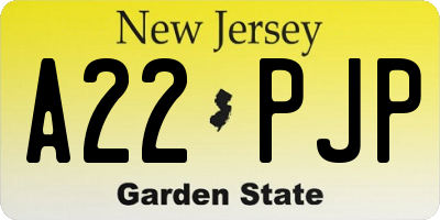 NJ license plate A22PJP