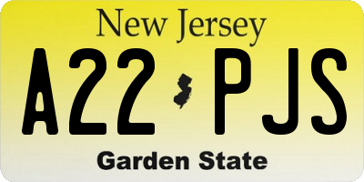 NJ license plate A22PJS