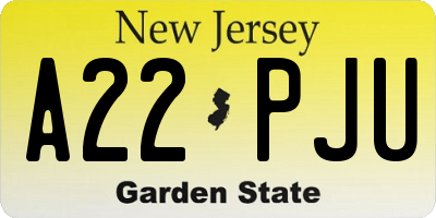 NJ license plate A22PJU