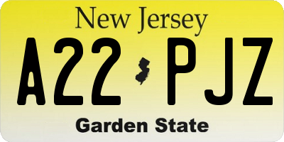 NJ license plate A22PJZ