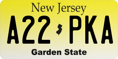 NJ license plate A22PKA