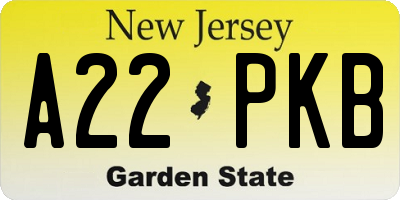 NJ license plate A22PKB