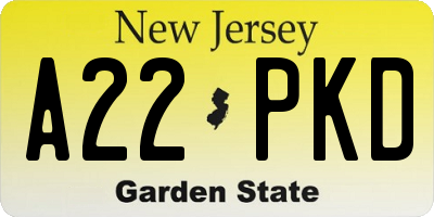 NJ license plate A22PKD