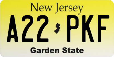 NJ license plate A22PKF