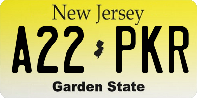 NJ license plate A22PKR