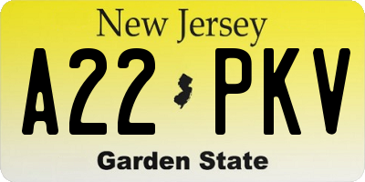 NJ license plate A22PKV