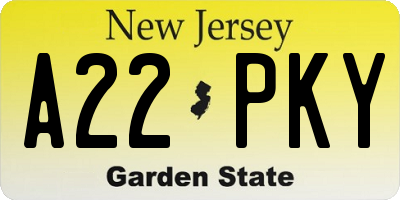 NJ license plate A22PKY