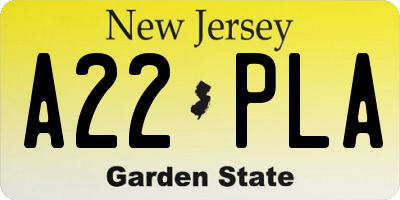 NJ license plate A22PLA