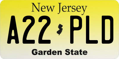NJ license plate A22PLD