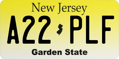 NJ license plate A22PLF