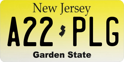 NJ license plate A22PLG