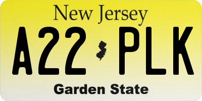 NJ license plate A22PLK