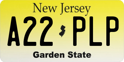 NJ license plate A22PLP