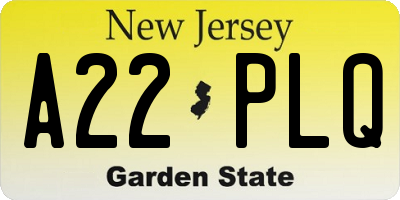NJ license plate A22PLQ