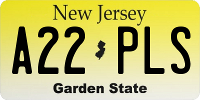 NJ license plate A22PLS