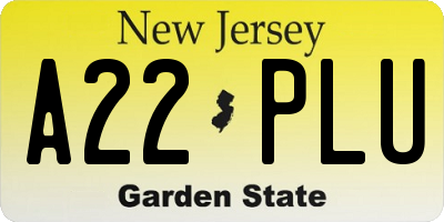 NJ license plate A22PLU