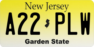 NJ license plate A22PLW