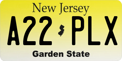 NJ license plate A22PLX
