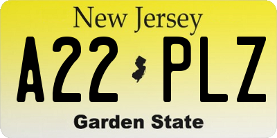 NJ license plate A22PLZ