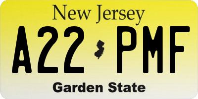 NJ license plate A22PMF