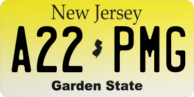 NJ license plate A22PMG