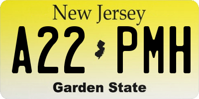NJ license plate A22PMH