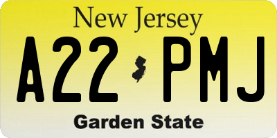 NJ license plate A22PMJ