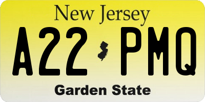 NJ license plate A22PMQ