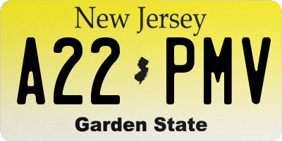 NJ license plate A22PMV